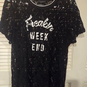 Lane Bryant Black Lace 'Weekend' Graphic Short Sleeve Tee